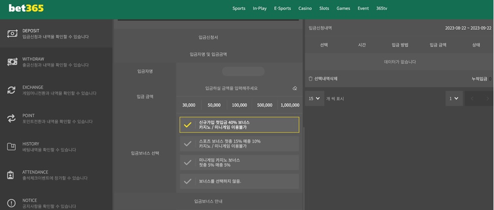 입금 옵션